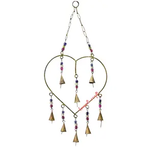 Decorative wrought iron hanging heart shaped wind chimes for home garden indoor decoration