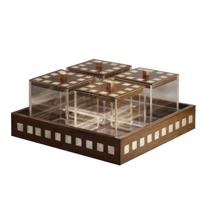 Juego de bandejas de almacenamiento de madera natural hechas a mano con nácar y acrílico |   Colección de Accesorios Decorativos de Lujo para Servir - Product Image 1