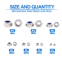 Kit d'assortiment d'écrous DIN 170 résistance à la rouille sus 985 insertion en nylon écrou de blocage hexagonal 304 pièces