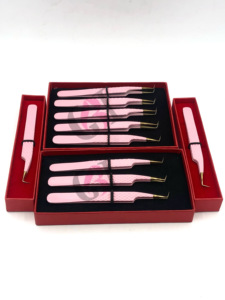 Nouveau design de pointe en or avec revêtement en poudre rose, meilleure pince à épiler en acier inoxydable à 90 degrés, avec logo personnalisé, instruments de beauté - Product Image 5