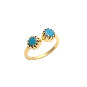 Turquoise Gold Plated Prong Set Wedding Gemstone Handmade Rings