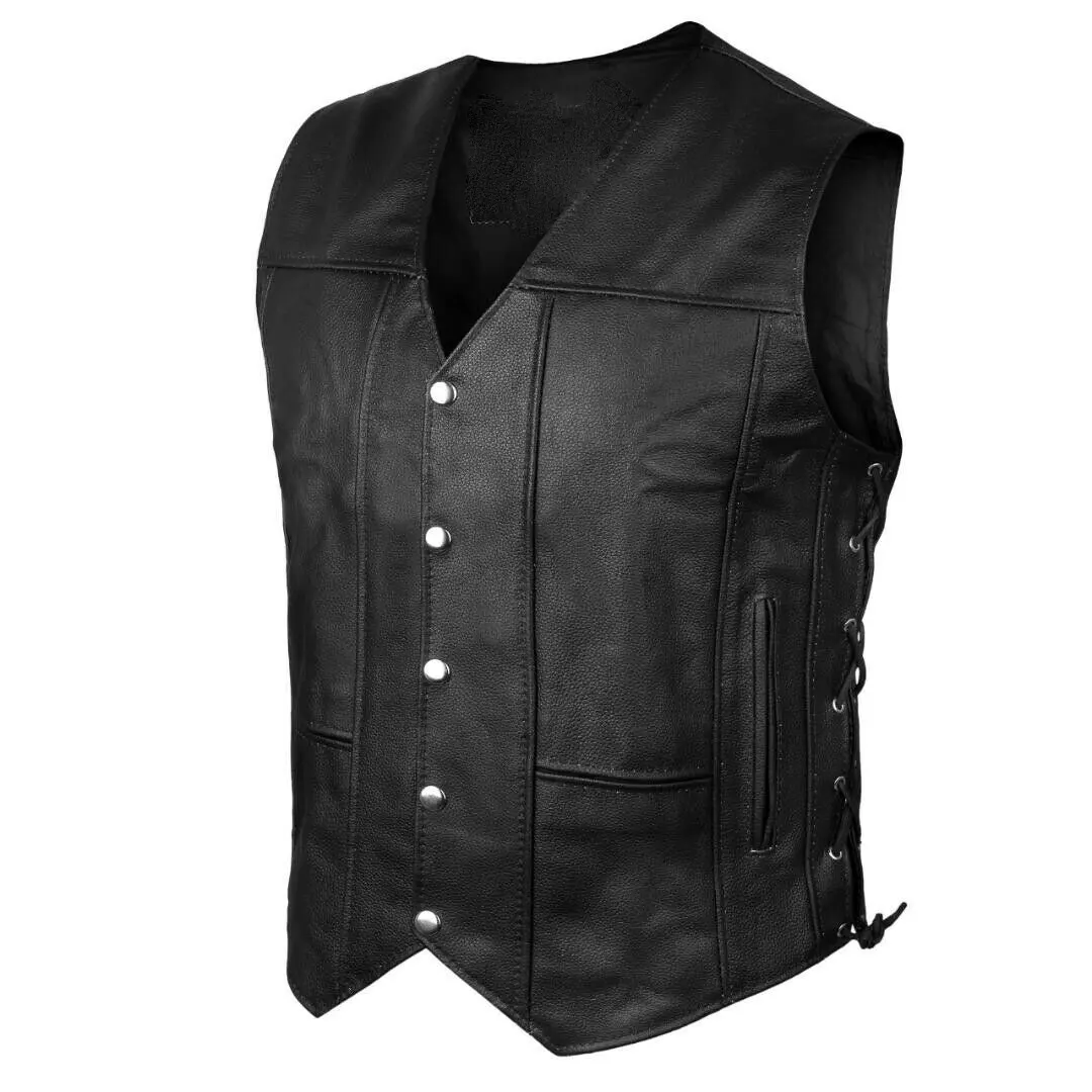 Vest Leather Vest Black Leather Cowboy Vest Men's Large