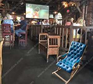 Luxury European Outdoor Hotel Bamboo Rocking Chair Tufted Leather Seat Soft Blue Comfortable Furniture for Living Room-Best - Product Image 2