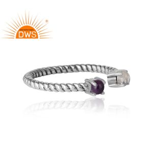 Hot Selling Oxidized Sterling Silver <b>Ring</b> <b>Amethyst</b> and Rainbow Gemstone <b>Ring</b> Antique <b>Rings</b> Jewelry Wholesale - Product Image 3