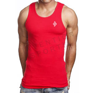 Camiseta sin mangas de algodón roja para hombre, camiseta sin mangas lisa con logotipo personalizado para gimnasio, ropa deportiva informal, camisetas sin mangas a la venta - Product Image 1