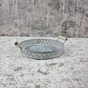 Ensemble de plateaux de service ronds en métal galvanisé avec poignées en corde, plateaux décoratifs rustiques de style ferme, vente en gros - Product Image 2