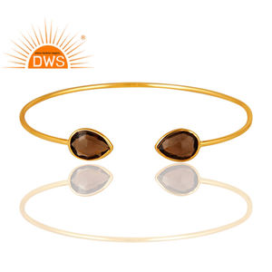 Demanded Smoky Quartz <b>Gemstone</b> Rose Gold Plated Cuff <b>Bracelet</b> Supplier of 925 Silver Jewelry - Product Image 2
