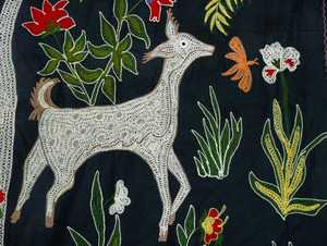 Tapiz de Algodón con Diseño de Animales y Naturaleza, Bordado de Seda Uzbeko con Diseño de Ciervo, Decoración de Interiores de Lujo, Panel de Pared Clásico Suzani - Product Image 6