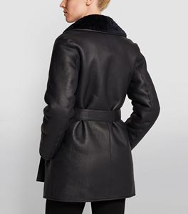 Manteau court de couleur noire, fermeture avec ceinture en cuir de mouton véritable, disponible en toutes les couleurs, fabriqué au Pakistan, - Product Image 5
