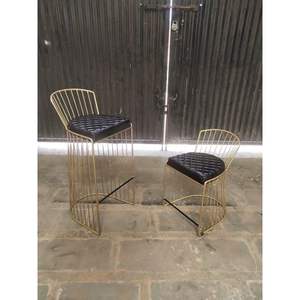 Chaise de bar en fil métallique doré antique moderne 2025, siège en cuir rembourré, usage commercial extérieur/intérieur pour centre commercial, hôpital, école - Product Image 2