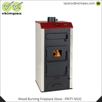 Cheminée à bois en acier autoportante d'intérieur Prity NS32, consommation de carburant de 5,3 kg/h, puissance thermique de 36 kW, design moderne, poids de 183 kg.