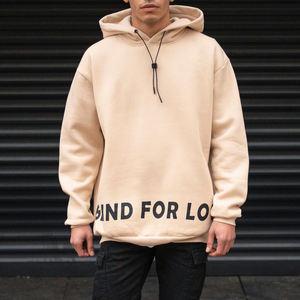 Wholesale Custom <b>Oversized</b> 100% Cotton <b>Fleece</b> Lined <b>Men</b> Screen Print Embroidery Sweatshirt <b>Hoodie</b> Beige Color High Quality GSM - Product Image 6