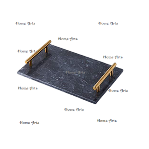 Plateau de service alimentaire en marbre, design moderne, avec poignées métalliques, qualité supérieure, taille et forme personnalisées. - Product Image 3
