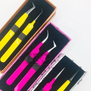 Venta al por mayor de pinzas de extensión de pestañas personalizadas con punta de plata y mango de agarre de diamante Logotipo de etiqueta privada ofrecido visón - Product Image 1