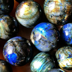 Sous-verres sphériques personnalisés en labradorite bleu galaxie, pierre précieuse |   Ensemble de pierres décoratives en labradorite demi-sphère en verre plume - Product Image 2
