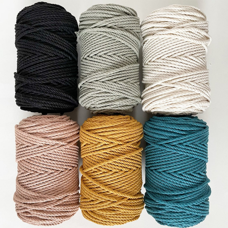 Premium Milieuvriendelijke Fabrikant 3Mm 4Mm Macrame Koord 3laags Katoenen Touw Macrame Garen 5Mm Levert Canada