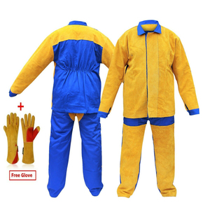 Costume professionnel en cuir avec gants, vêtement de protection de soudage, en croûte de cuir, vestes de soudage, bavette Anti-flamme - Product Image 1