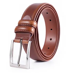 In Stock Low MOQ Custom Men's Black Brown Double Side Reversible Steel Buckle Genuine Leather Men Dress Belts Manufacturer