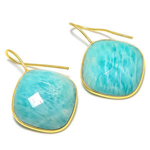 Boucles d'oreilles pendantes fines en amazonite verte, forme coussin, plaqué or, argent sterling, bijoux chrétiens pour femme, cadeau de mariage - Product Image 2