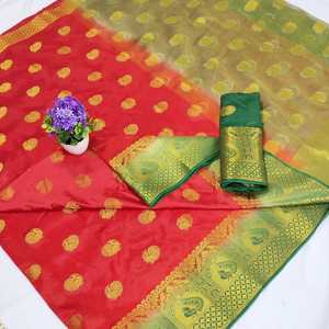 เสื้อเบลาส์แบบไม่มีตะเข็บสำหรับผู้หญิงผ้าโสร่งสีแดงและสีเขียวผ้าพิมพ์ลายดอกไม้ - Product Image 2