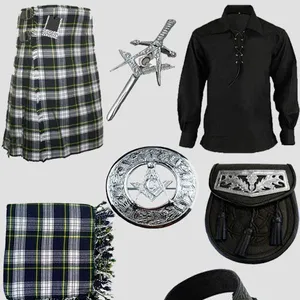 Trang Phục Scotland Gordon Tartan Kilt 6 Yards Đến 8 Yards Trang Phục + Sporran + Kilt Belt + Fly Kẻ Sọc + Trâm Cài + Flasher + Pins