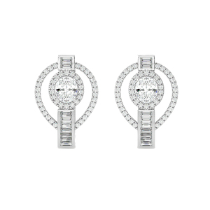 Pendientes de oro blanco de 10 quilates redondos de oro antiguo elegantes para mujer con diamantes puros, Joyería de diamantes de lujo - Product Image 1