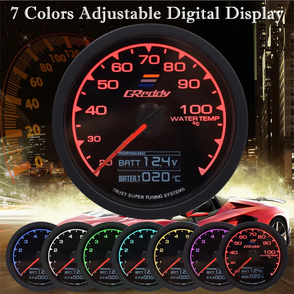 GreddI रेसिंग गेज 1 में 7 रंग बहु डी/एक एलसीडी डिजिटल प्रदर्शन मीटर