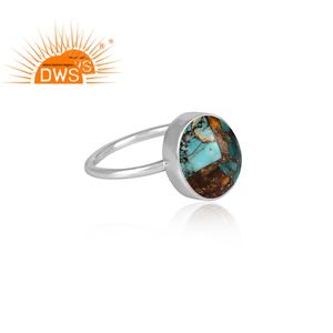 Bague de fiançailles en argent pour femme, bijoux de mariage, en cuivre naturel, turquoises, Sterling 925 - Product Image 3