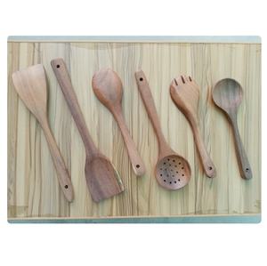 Cuillère de service en bois ustensile de cuisine spatule en bois de teck ensemble cuillère 6 pièces cuisson salade outils d'agitation spatule ustensiles de cuisine - Product Image 1