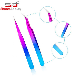 Pinzas de pestañas rectas curvas nuevas de etiqueta privada, herramienta de belleza antiestática de Color arcoíris para extensión de pestañas, Punta puntiaguda - Product Image 1
