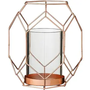 Home Decor copper Plated Lantern Metal Wire Hurricane Candle Holder Lanterns