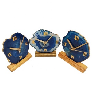 Top Selling Nature Blue <strong>Agate</strong> Stone <strong>Slices</strong> Table Clock Gemstone Decorative Clock with Wooden <strong>Stand</strong> - Product Image 6