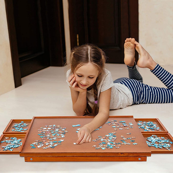 GOPLUS Mesa De Puzzle De Madera | 4 Cajones Y Superficie Lisa | Para 1000-1500 Piezas