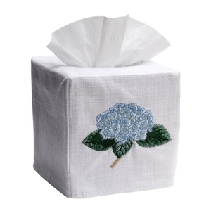 Funda para Caja de Pañuelos Bordada, Funda para Caja de Pañuelos con Bordado de Hortensia Azul, Fundas para Caja de Pañuelos de Algodón de Alta Calidad - Product Image 1