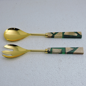 เซิร์ฟเวอร์สลัดเป็นมิตรกับสิ่งแวดล้อมคุณลักษณะเฉพาะของร้านอาหารทำด้วยมือเครื่องครัวสแตนเลส304พร้อมเซิร์ฟเวอร์สลัดชุบทอง - Product Image 2