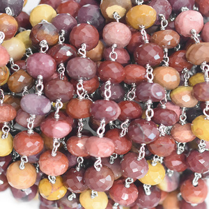 Perles en forme de rondelle de jaspe, plaquées argent sterling, chaîne en fil de rosaires pour la fabrication de bijoux - Product Image 2