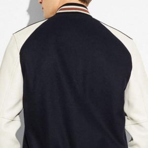 Nouvel arrivage de vestes de baseball à la mode pour hommes manches en cuir véritable broderie décoration Letterman Biker jeunes adultes - Product Image 4