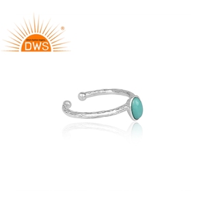 Bague de mariage en turquoise d'Arizona à taille ovale et sertissage clos, martelée à la main, en argent sterling 925, fournisseur et grossiste de bijoux - Product Image 3