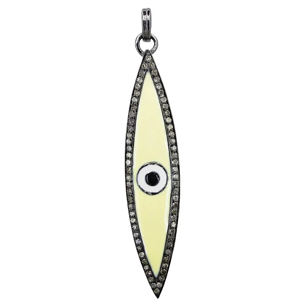 92.5 Sterling Silver Diamond Evil Eye Pendant Enamel Jewelry Solid Silver Pave Diamond Enamel Pendant Fine Jewelry Manufacturer