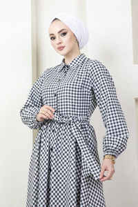 Robe à voile à motif vichy, vêtements islamiques, robes turques, mode modeste, abaya, tunique, hijab, robe modeste - Product Image 2