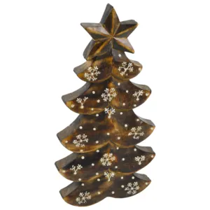 Tabletop Decorative Design Christmas Tree Shaped With Brass Antique Finishing Design Complete Wooden Ornament