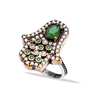 อินเทรนด์ออตโตมัน Hamsa ออกแบบขายส่งแท้925เงินมรกตหินปรับแหวน - Product Image 1