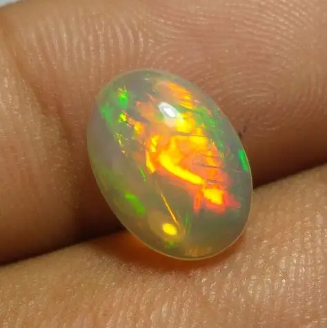 6X8mm oval doğal etiyopya sarı bombeli kesim opal 