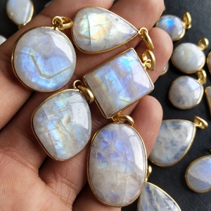 Colgante de Piedra Lunar de labradorita Natural, Colgante de Piedra, cuentas de piedra lunar rellenadas de oro, color negro, gran oferta - Product Image 4