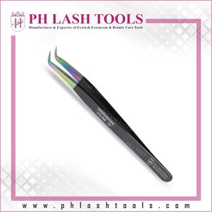 Pinzas de extensión de pestañas de acero inoxidable alemán, en dos colores, la parte trasera es de Color negro y la punta es multicolor, pinzas de punta estrecha - Product Image 4