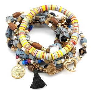 2024 cuentas de vidrio Vintage azul turquesa moda aleación de estaño joyería personalizable brazalete pulsera para mujer - Product Image 5