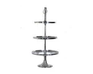 Round Tray Metal Cake Stand Antique Silver 3 Tier Taper Base Hanging Large Dessert & Fruit Stand for Wedding Cakes