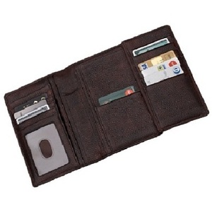 Couverture de damier en cuir véritable, pièces, pour femmes et hommes, portefeuille de cartes à trois volets RFID - Product Image 1