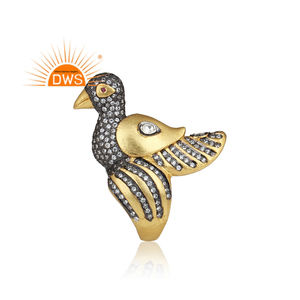 Anillo de plata de ley con gema de rubí y circonita blanca, diseño de pájaro hecho a mano - Product Image 3