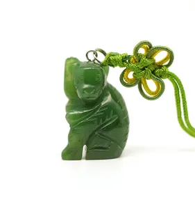 High quality wholesale price 12 animal Chinese Zodiac Monkey Natural Green Hetian Nephrite Jade Charm Pendant